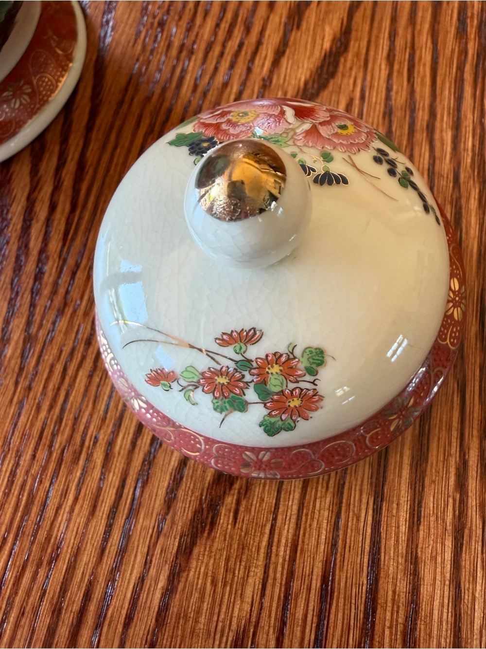 SATSUMA JAPANESE GINGER JAR Cream Colored Finely Crackled Glaze Floral Peacock - Picture 7 of 7